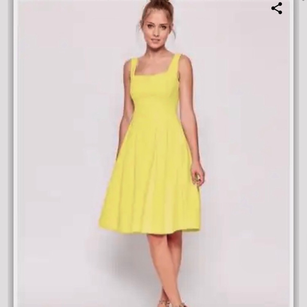 J CREW Yellow Dress Midi scoop neck bright sunny knee length a-line skirt summer